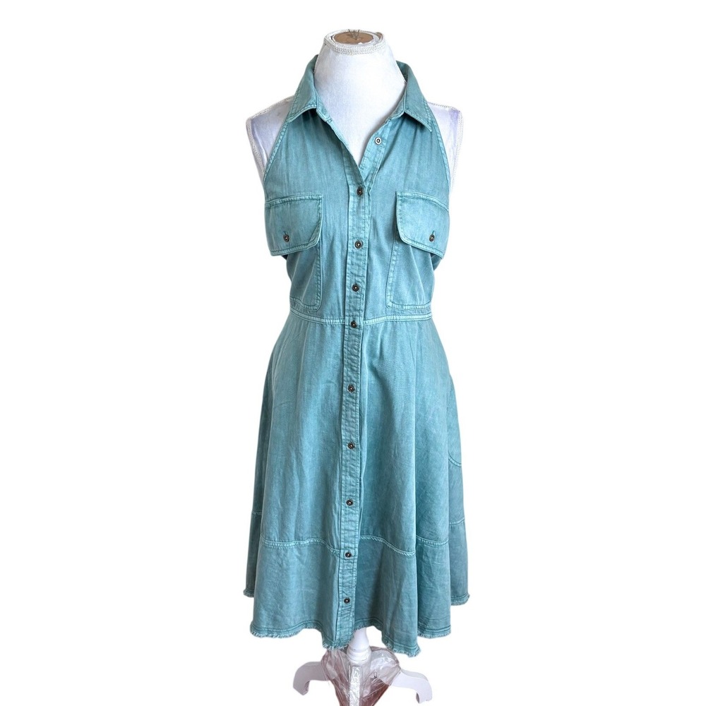 Anthropologie Pilcro Halter Swing Midi Shirt Dress XL Green Cotton Boho Western
